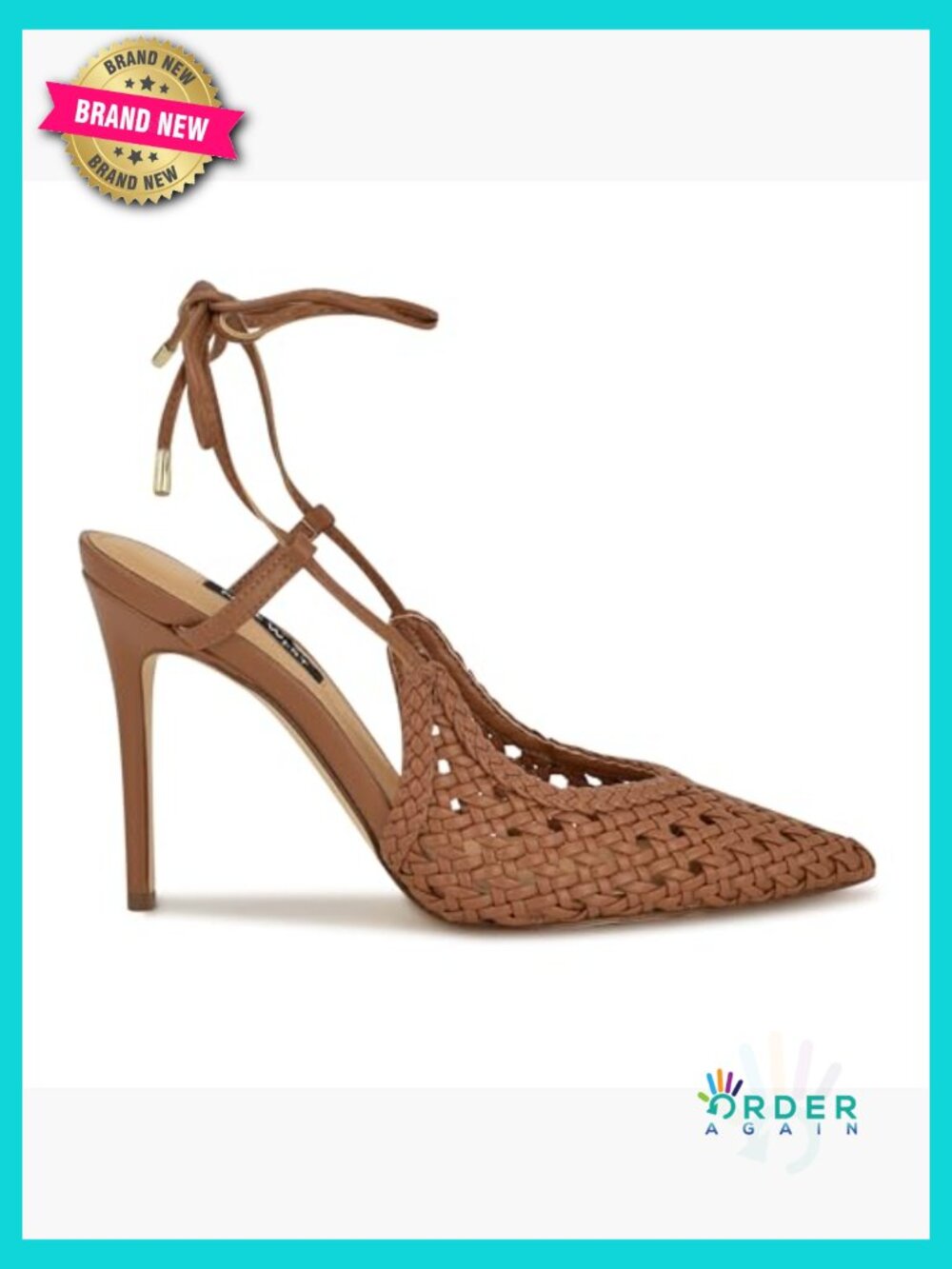 Woven Stiletto Pumps Open Toe Ankle Strap Tie Closure Dressy Heels - Picture 6 of 6